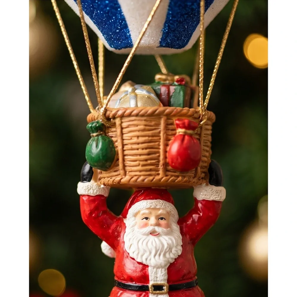 World Bazaars Vintage 90s Santa Hot Air Balloon Hanging Ornament 81345‎ Glitter